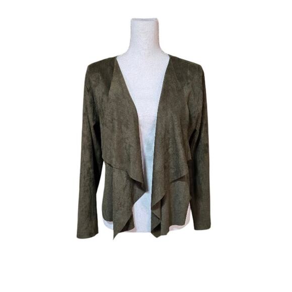 Umgee Faux Suede Blazer Women Small Green Neutral Preppy Boho Chic Classic - Picture 1 of 8